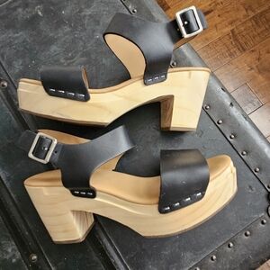 Black Leather Platform Sandals